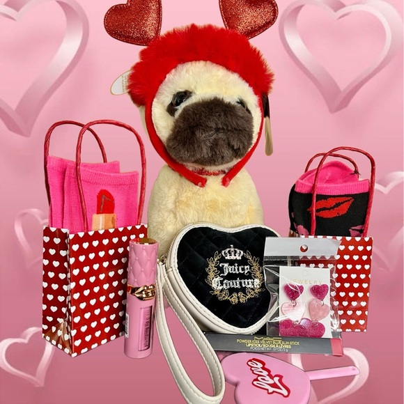 None Accessories - Valentine Pug Bundle 9 Items  w/Juicy Heart Bag and Accessories NEW